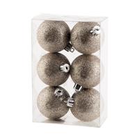 Cosy & Trendy 6x stuks kunststof glitter kerstballen champagne 6 cm -