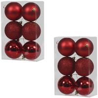 Bellatio 12x Rode kunststof kerstballen 8 cm glans/mat/glitter -