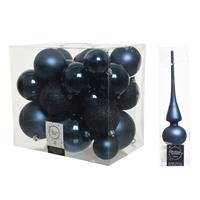 Decoris Kerstversiering kunststof kerstballen met piek donkerblauw 6-8-10 cm pakket van 27x stuks -