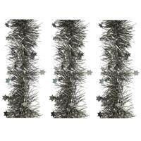 Decoris 3x stuks lametta kerstslingers met sterretjes antraciet (warm grey) 270 x 10 cm -