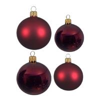 Decoris Glazen kerstballen pakket donker rood glans/mat 38x stuks 4 en 6 cm -