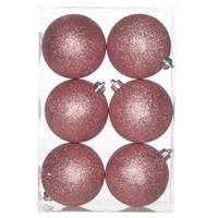 Cosy & Trendy 24x Roze glitter kerstballen 8 cm kunststof -