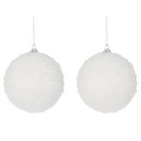 Mica Decorations 2x Witte sneeuw kerstballen/sneeuwballen 8 cm -