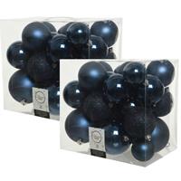 Decoris 52x stuks kunststof kerstballen donkerblauw (night blue) 6-8-10 cm -