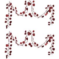 Bellatio 2x stuks kerstboom guirlandes / slingers met rode bladeren 200 cm -