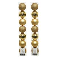 Decoris 14x stuks kunststof kerstballen gouden 8 cm glans/mat/glitter -