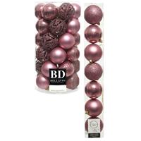 Decoris Kerstversiering kunststof kerstballen oud roze 6-8 cm pakket van 51x stuks -