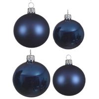 Decoris Glazen kerstballen pakket donkerblauw glans/mat 38x stuks 4 en 6 cm -