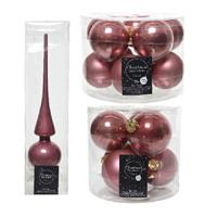 Decoris Glazen kerstballen pakket oudroze glans/mat 32x stuks inclusief piek glans -