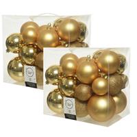 Decoris 52x stuks kunststof kerstballen goud 6-8-10 cm glans/mat/glitter -