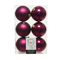 Decoris 6x stuks kunststof kerstballen framboos roze (magnolia) 8 cm glans/mat -