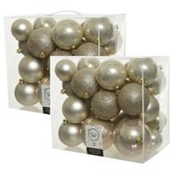 Decoris 52x stuks kunststof kerstballen licht parel/champagne 6-8-10 cm glans/mat/glitter -