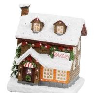 Kerstdorp kersthuisjes bakkerij met verlichting 9 x 11 x 12,5 cm -