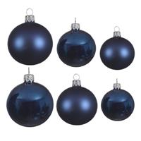 Decoris Glazen kerstballen pakket donkerblauw glans/mat 26x stuks diverse maten -