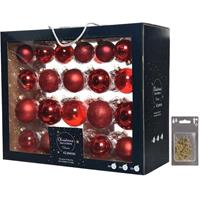 Decoris Kerstversiering glazen kerstballen mix pakket 5-6-7 cm rood 42x stuks met haakjes -