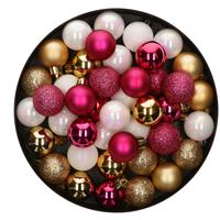 Bellatio 42x Stuks kunststof kerstballen mix bessen roze/goud/parelmoer wit 3 cm -