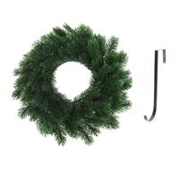 Kunst kerstkrans groen 35 cm met ijzeren hanger -