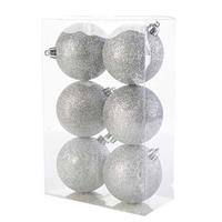 Cosy & Trendy 24x Zilveren glitter kerstballen 8 cm kunststof -