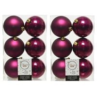 Decoris 24x stuks kunststof kerstballen framboos roze (magnolia) 8 cm glans/mat -