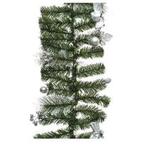Decoris Set van 2x stuks groene kerst dennenslingers / guirlandes met zilveren versiering 180 -