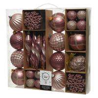 Decoris 50x Roze kerstballen en figuur hangers 4-8-15 cm kunststof -
