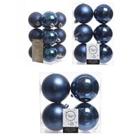Decoris Kerstversiering kunststof kerstballen donkerblauw 6-8-10 cm pakket van 44x stuks -