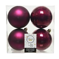 Decoris 4x stuks kunststof kerstballen framboos roze (magnolia) 10 cm glans/mat -