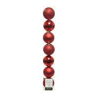 Decoris 7x stuks kunststof kerstballen rood 8 cm glans/mat/glitter -