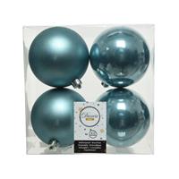 Decoris 4x stuks kunststof kerstballen ijsblauw (blue dawn) 10 cm glans/mat -