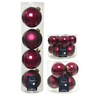 Decoris Glazen kerstballen pakket framboos roze glans/mat 26x stuks diverse maten -