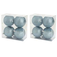 Cosy & Trendy 24x stuks kunststof glitter kerstballen ijsblauw 10 cm -