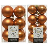 Decoris Kerstversiering kunststof kerstballen cognac bruin 4-6 cm pakket van 40x stuks -