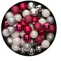 Bellatio 42x Stuks kunststof kerstballen mix bessen roze/zilver/parelmoer wit 3 cm -