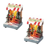 Bellatio 2x stuks kerstdorp kersthuisjes kerstbomen winkeltjes met verlichting 8 x 11 cm -
