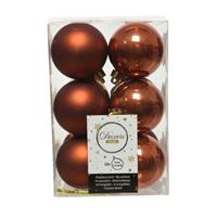 Decoris 12x stuks kunststof kerstballen terra bruin 6 cm glans/mat -