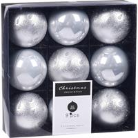 Bellatio 18x Kerstboomversiering luxe kunststof kerstballen zilver 5 cm -