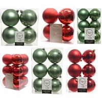 Decoris Kerstversiering kunststof kerstballen mix rood/salie groen 6-8-10 cm pakket van 44x stuks -