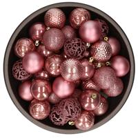 Bellatio 37x stuks kunststof kerstballen oudroze (velvet pink) 6 cm glans/mat/glitter mix -