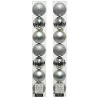 Decoris 14x stuks kunststof kerstballen zilveren 8 cm glans/mat/glitter -