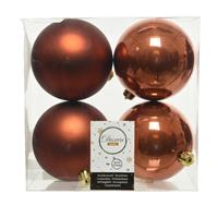 Decoris 4x stuks kunststof kerstballen terra bruin 10 cm glans/mat -