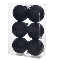 Cosy & Trendy 24x Zwarte glitter kerstballen 8 cm kunststof -