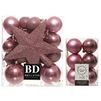 Decoris Kerstversiering kunststof kerstballen met piek oud roze 5-6-8 cm pakket van 45x stuks -