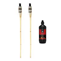 2x Bamboe tuinfakkel 90 cm inclusief heldere lampolie/fakkelolie 1 liter -