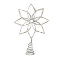 Decoris Kerstboom ster/bloem piek/topper met LED verlichting warm wit 27 cm met 20 lampjes -