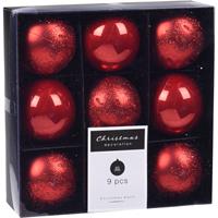 Bellatio 18x Kerstboomversiering luxe kunststof kerstballen rood 6 cm -