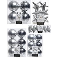 Decoris Kerstversiering kunststof kerstballen zilver 6-8-10 cm pakket van 68x stuks -