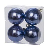 Cosy & Trendy 16x Donkerblauwe cirkel motief kerstballen 8 cm kunststof -