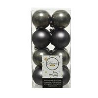 Decoris 16x stuks kunststof kerstballen antraciet (warm grey) 4 cm glans/mat -