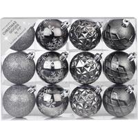 Christmas goods 48x stuks luxe gedecoreerde kunststof kerstballen antraciet mix 6 cm -
