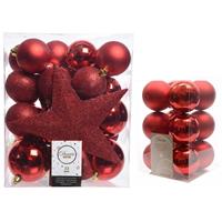 Decoris Kerstversiering kunststof kerstballen met piek rood 5-6-8 cm pakket van 45x stuks -